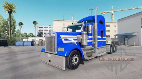 Peau Bleu Blanc Bandes sur le camion Kenworth W9 pour American Truck Simulator